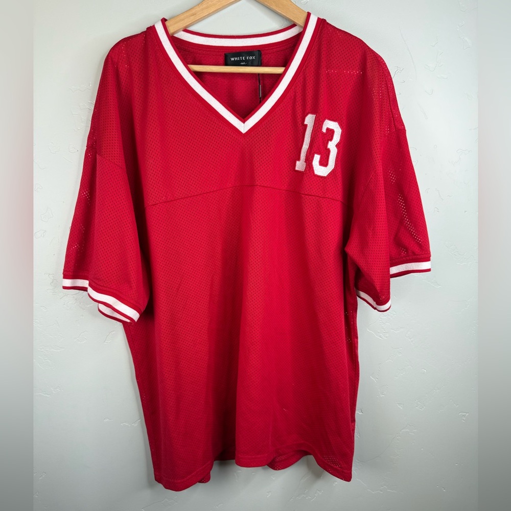 White Fox Hit A Home Run" Red Jersey Short Sleeve Oversized Top M/L - Picture 2 of 9
